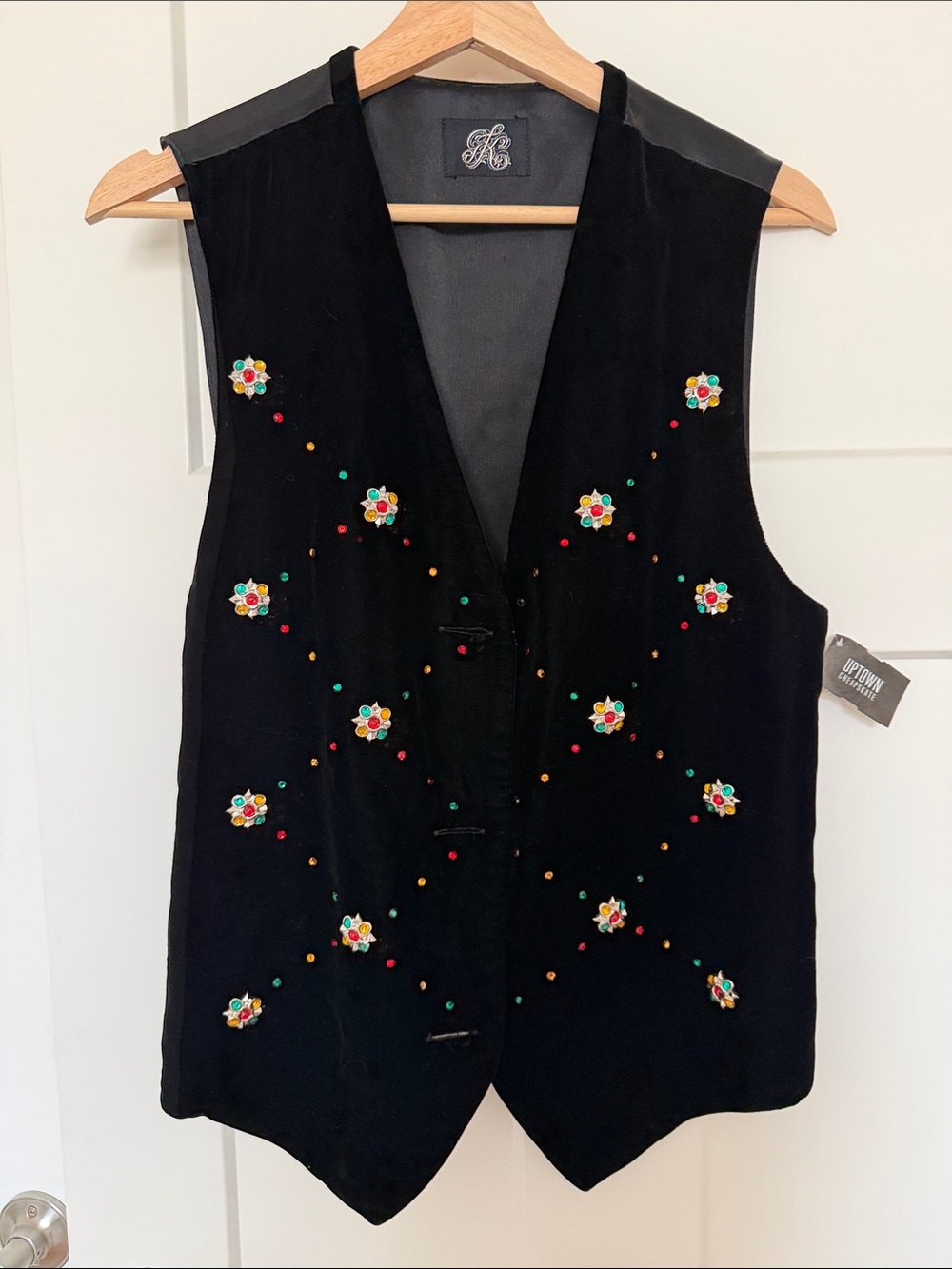 Black Embellished Velvet Women's Vest one size